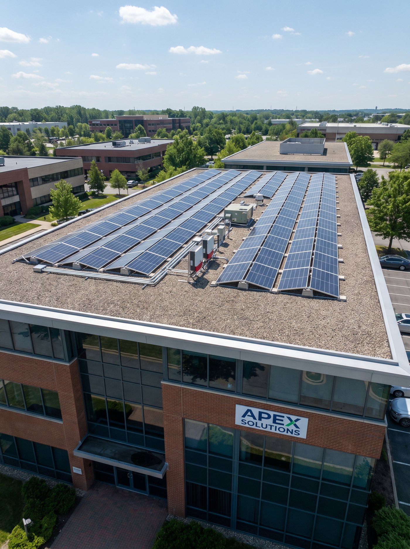 Commercial flat roof carrying a solar array